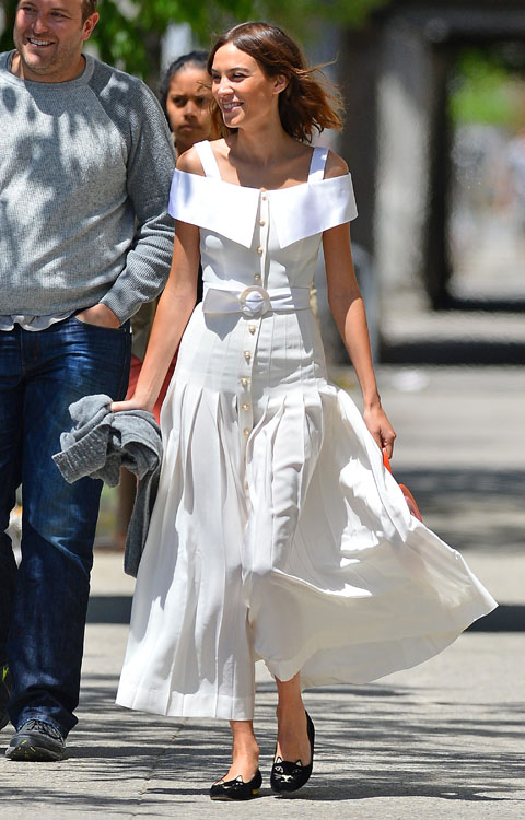 EXCLUSIVE: Alexa Chung wears a beautiful white dress as she steps out in SoHo, NYC